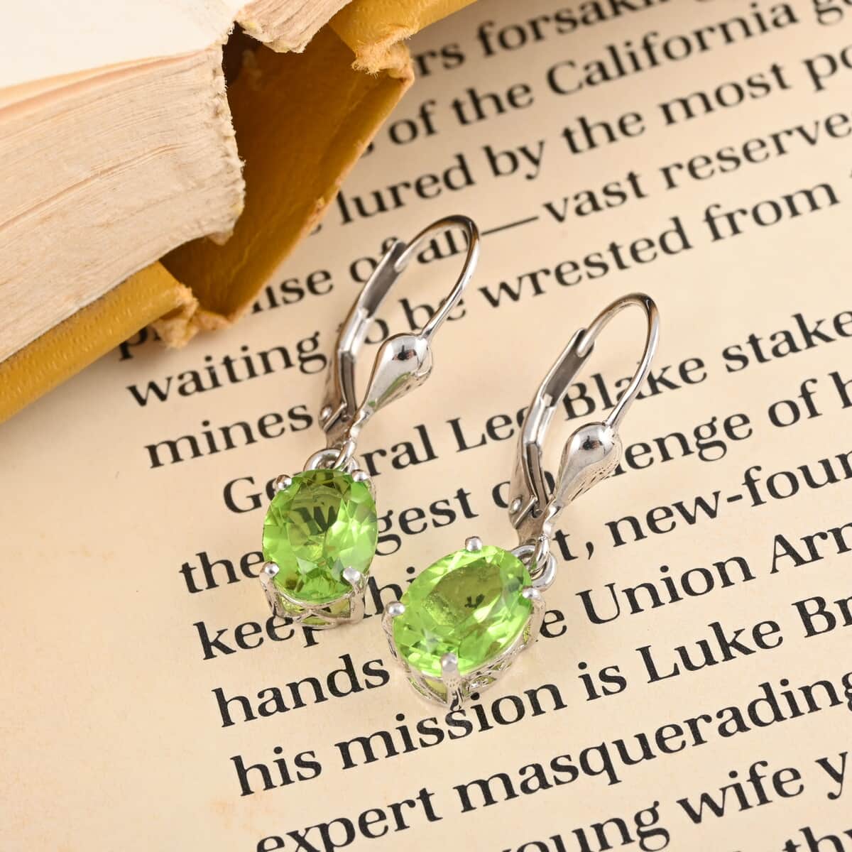 Chartreuse Quartz (Triplet) Earrings in Platinum Over Sterling Silver 2.85 ctw image number 1
