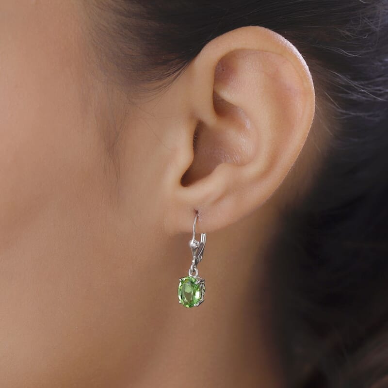Chartreuse Quartz (Triplet) Earrings in Platinum Over Sterling Silver 2.85 ctw