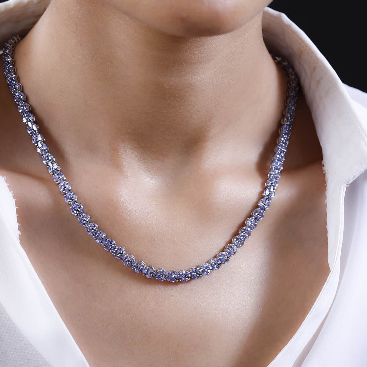 Tanzanite Necklace 18 Inches in Platinum Over Sterling Silver 22.25 ctw image number 2