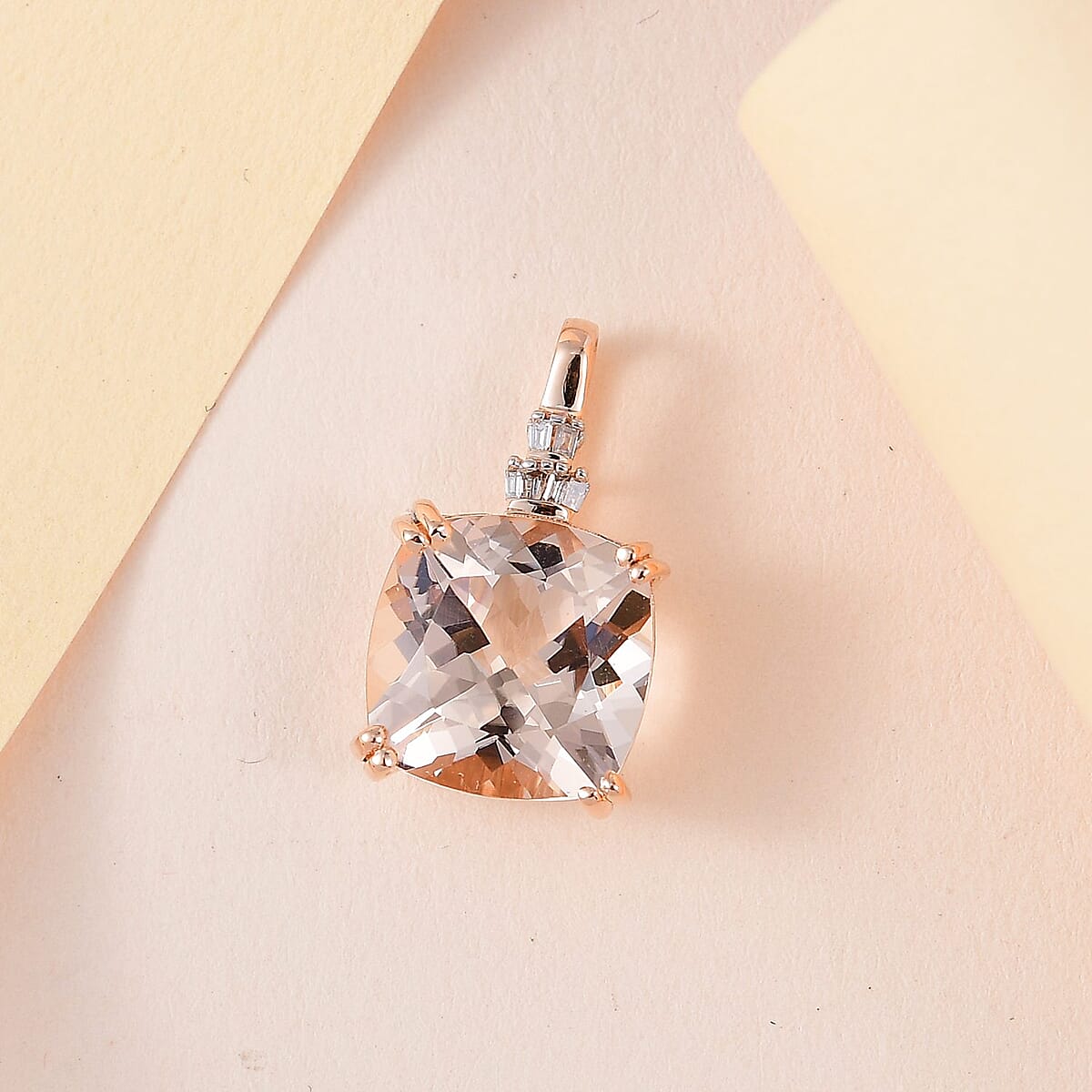 Luxoro 14K Rose Gold AAA Marropino Morganite and G-H I2 Diamond Pendant 5.15 ctw image number 1