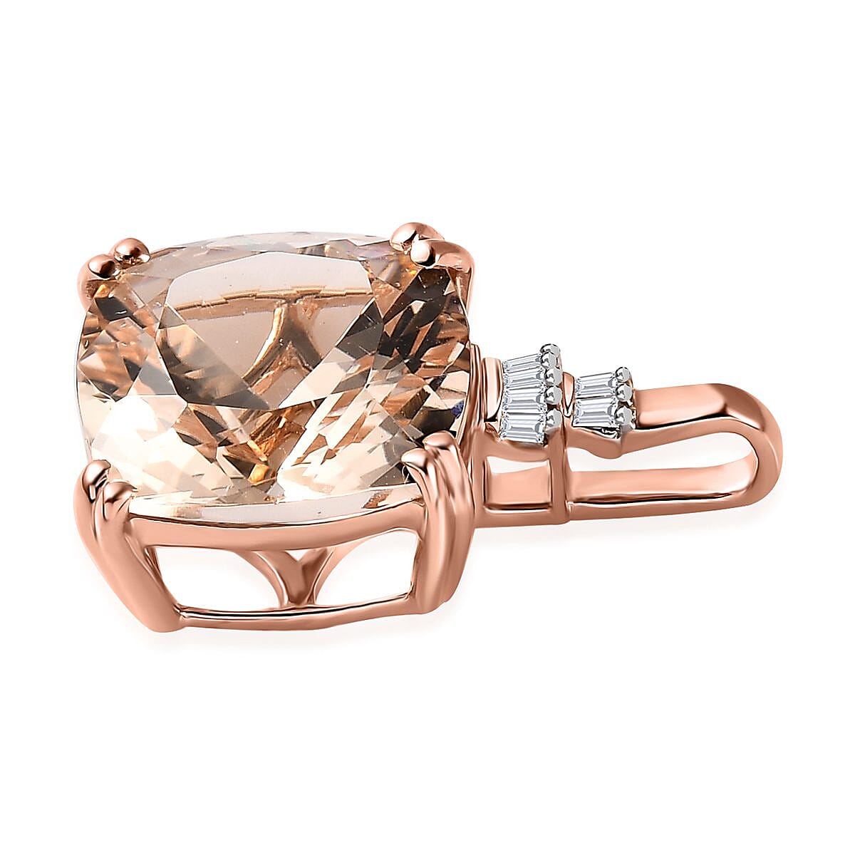 Luxoro 14K Rose Gold AAA Marropino Morganite and G-H I2 Diamond Pendant 5.15 ctw image number 3