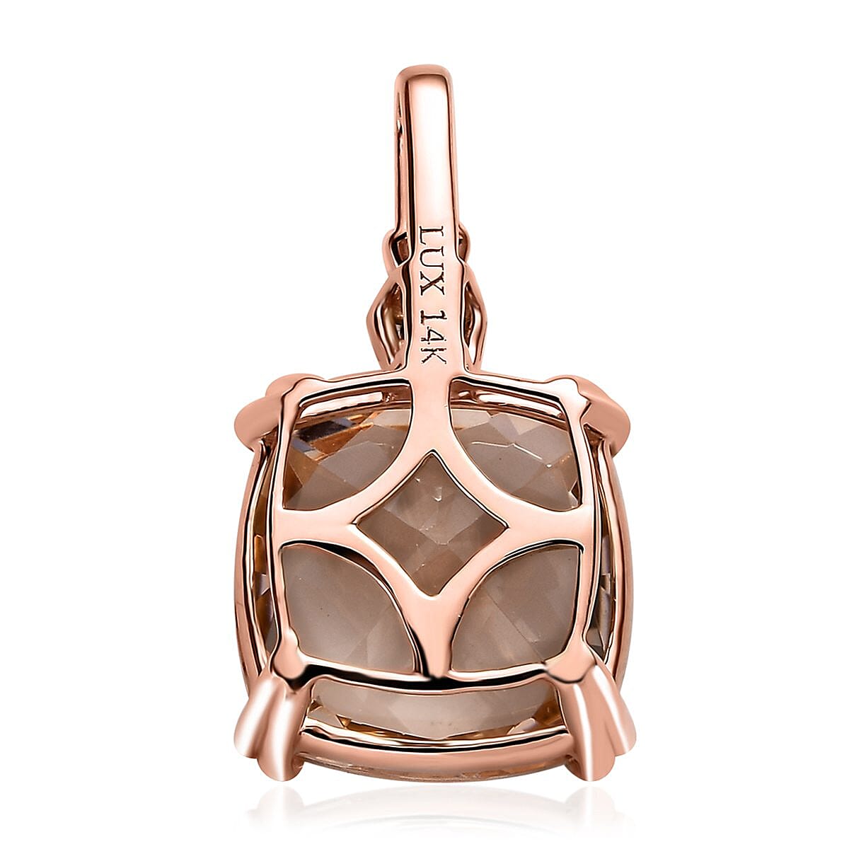 Luxoro 14K Rose Gold AAA Marropino Morganite and G-H I2 Diamond Pendant 5.15 ctw