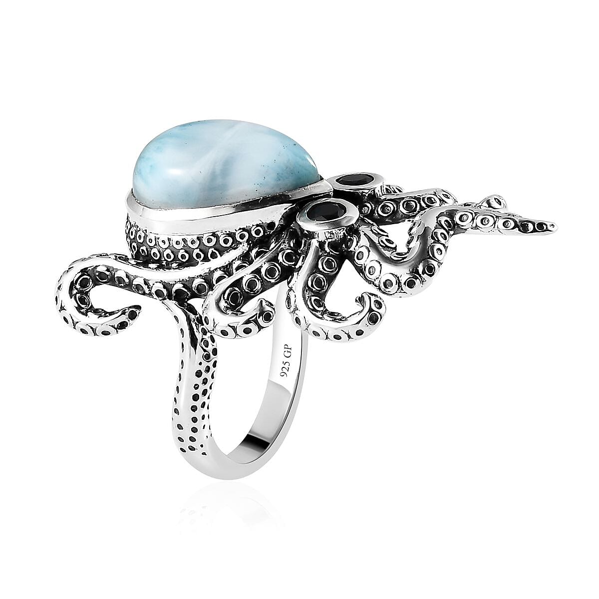 GP Trionfo Collection Premium Larimar and Thai Black Spinel 6.50 ctw Octopus Ring in Sterling Silver (Size 7.0) image number 3
