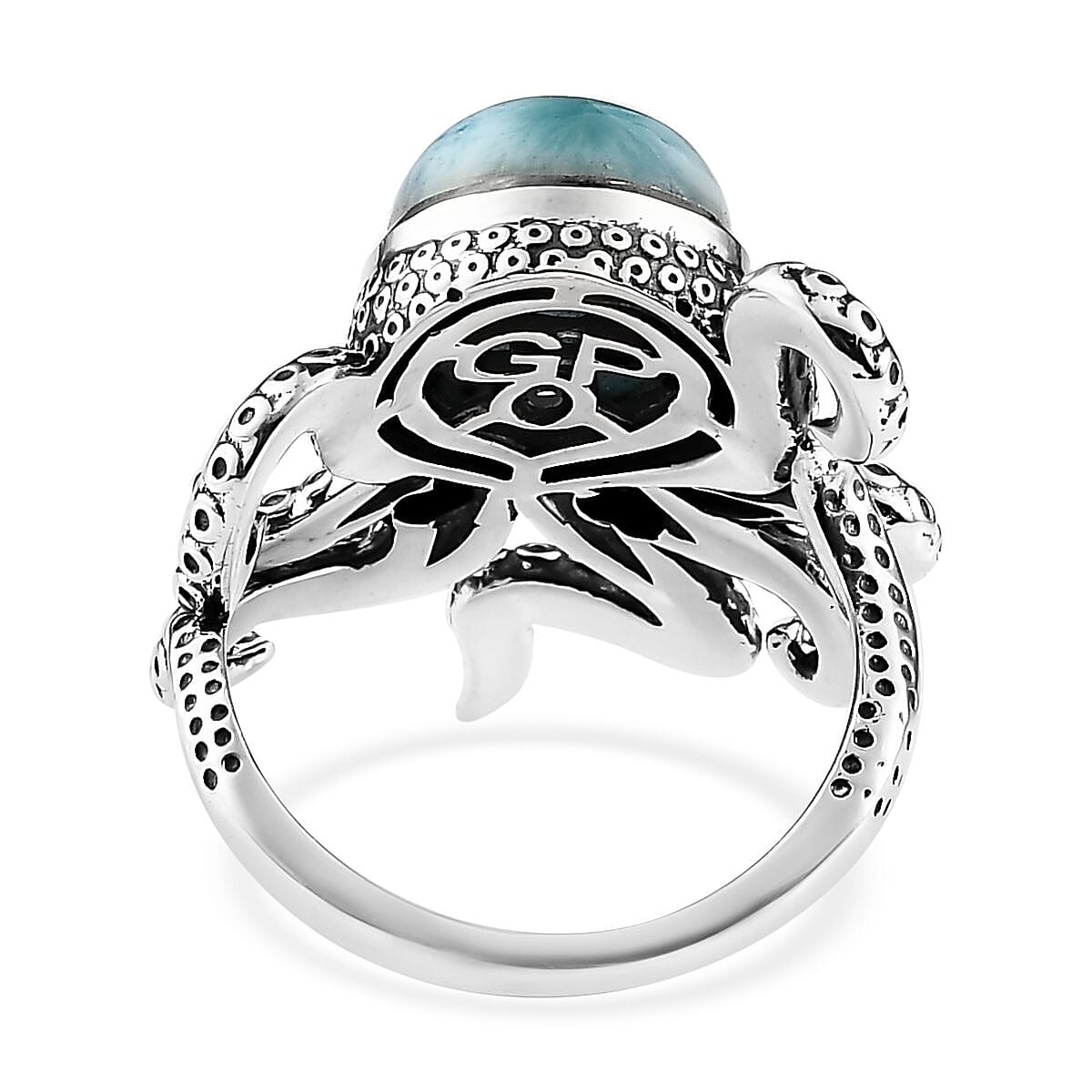 GP Trionfo Collection Premium Larimar and Thai Black Spinel 6.50 ctw Octopus Ring in Sterling Silver (Size 7.0) image number 4