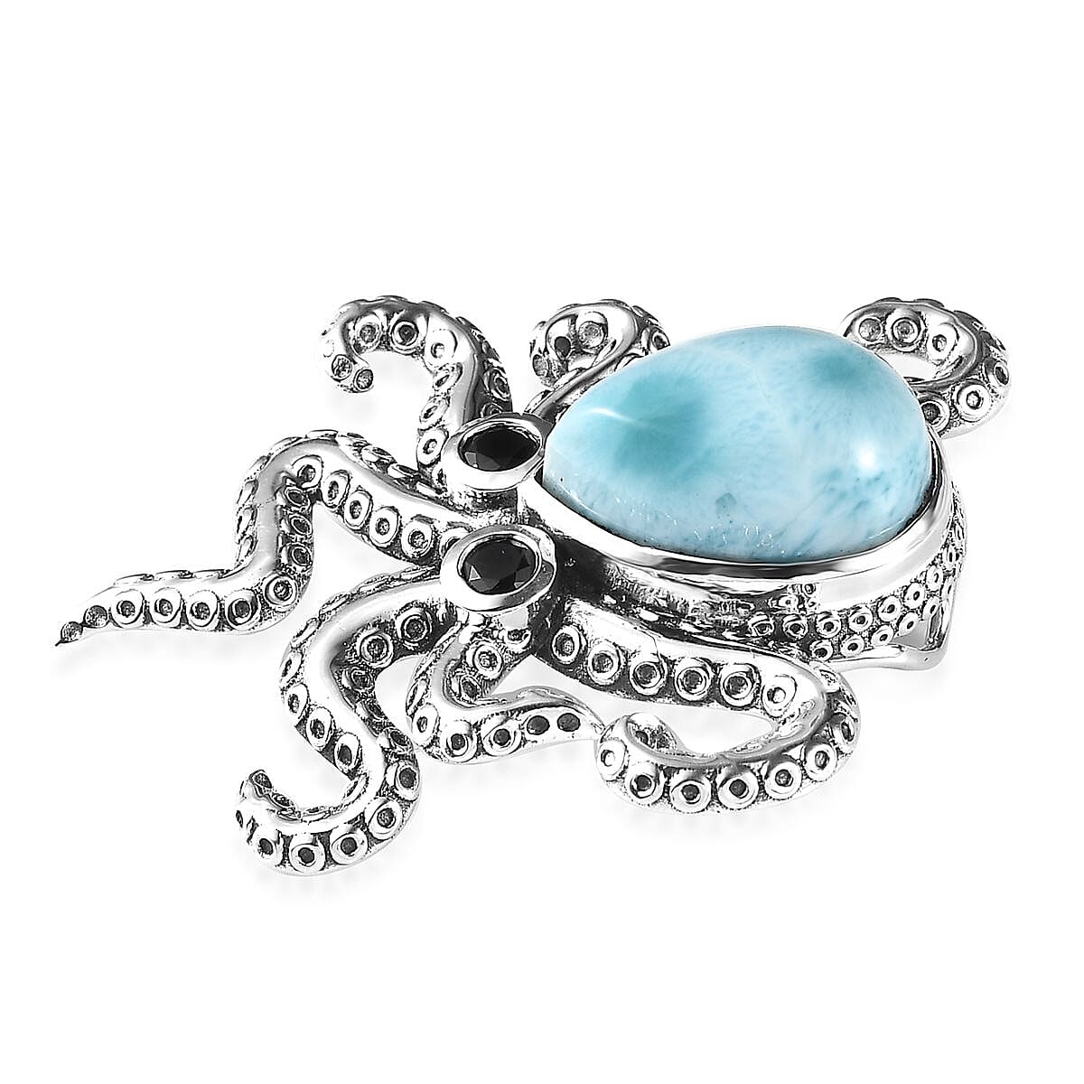 GP Trionfo Collection Premium Larimar and Thai Black Spinel Octopus Pendant in Sterling Silver 6.65 ctw image number 3