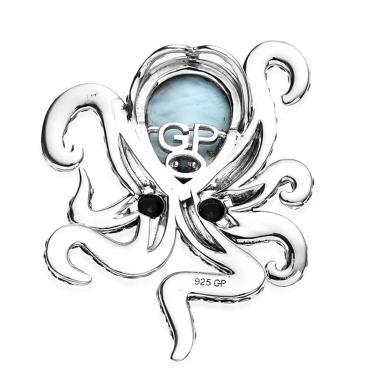 GP Trionfo Collection Premium Larimar and Thai Black Spinel Octopus Pendant in Sterling Silver 6.65 ctw image number 4