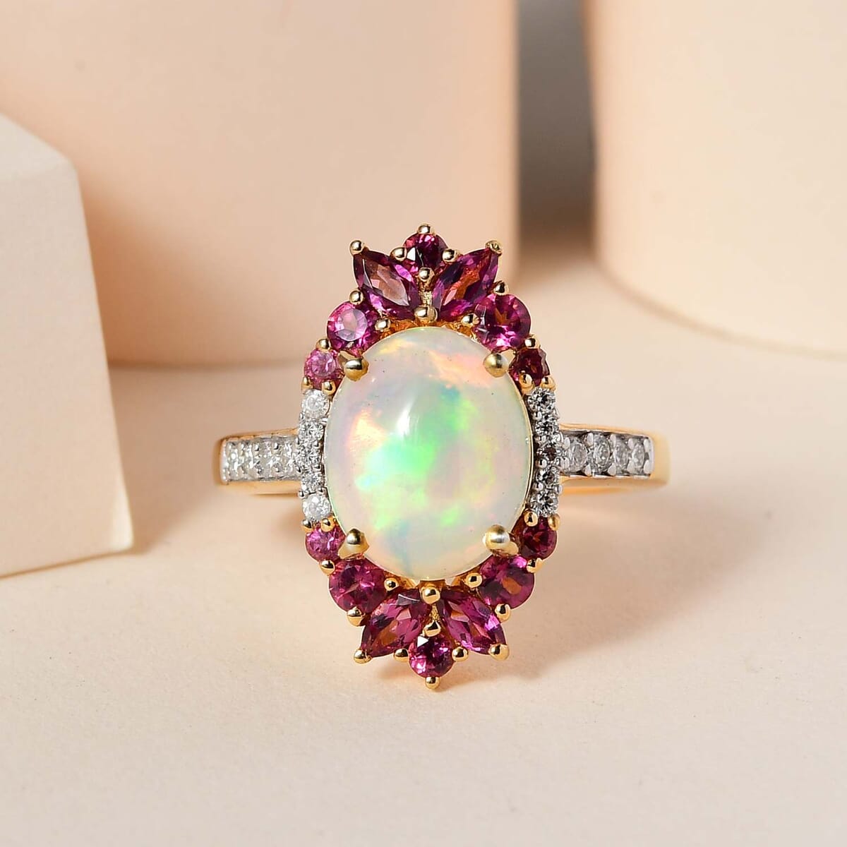 Ethiopian Welo Opal, Multi Gemstone Ring in Vermeil YG Over Sterling Silver (Size 10.0) 3.40 ctw image number 1