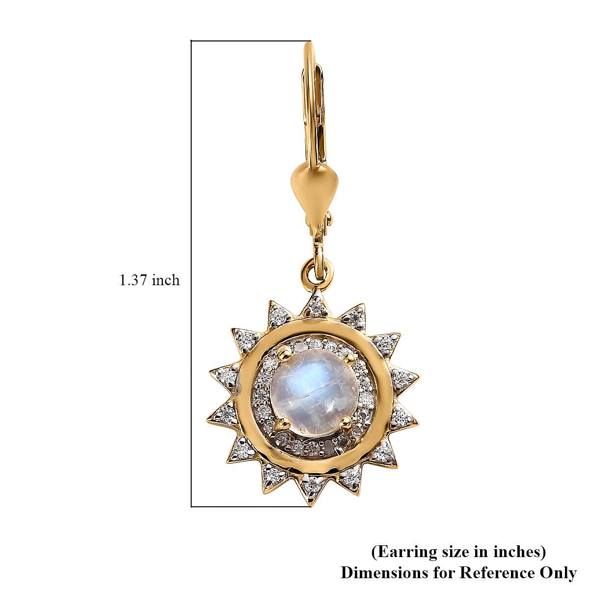 Premium Rainbow Moonstone and Moissanite Celestial Sun Lever Back Earrings in Vermeil Yellow Gold Over Sterling Silver 2.65 ctw image number 4