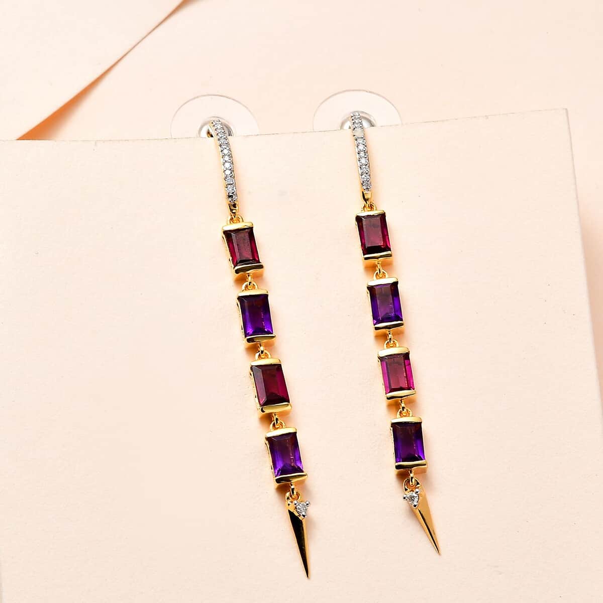 Amethyst and Moissanite Earrings in Vermeil Yellow Gold Over Sterling Silver 5.90 ctw image number 1