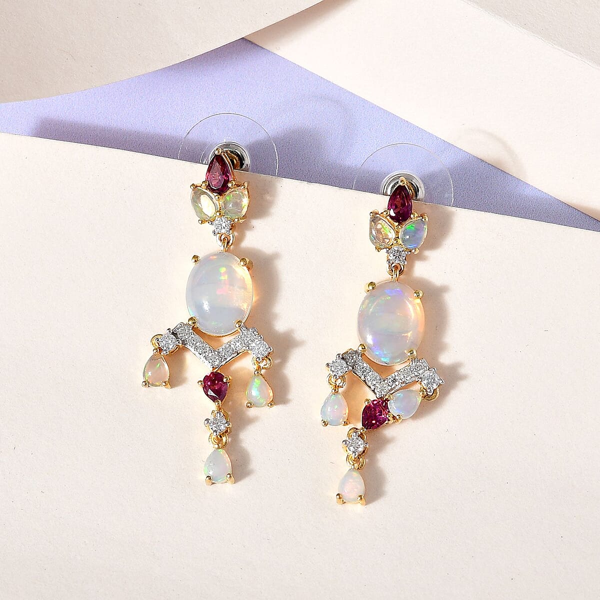 Ethiopian Welo Opal and Multi Gemstone Floral Chandelier Earrings in Vermeil Yellow Gold Over Sterling Silver 5.75 ctw image number 1