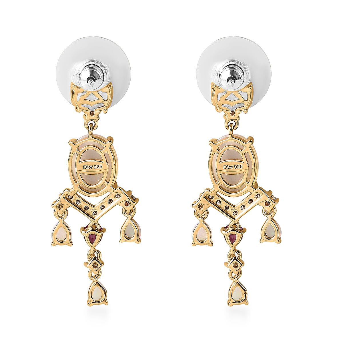Ethiopian Welo Opal and Multi Gemstone Floral Chandelier Earrings in Vermeil Yellow Gold Over Sterling Silver 5.75 ctw