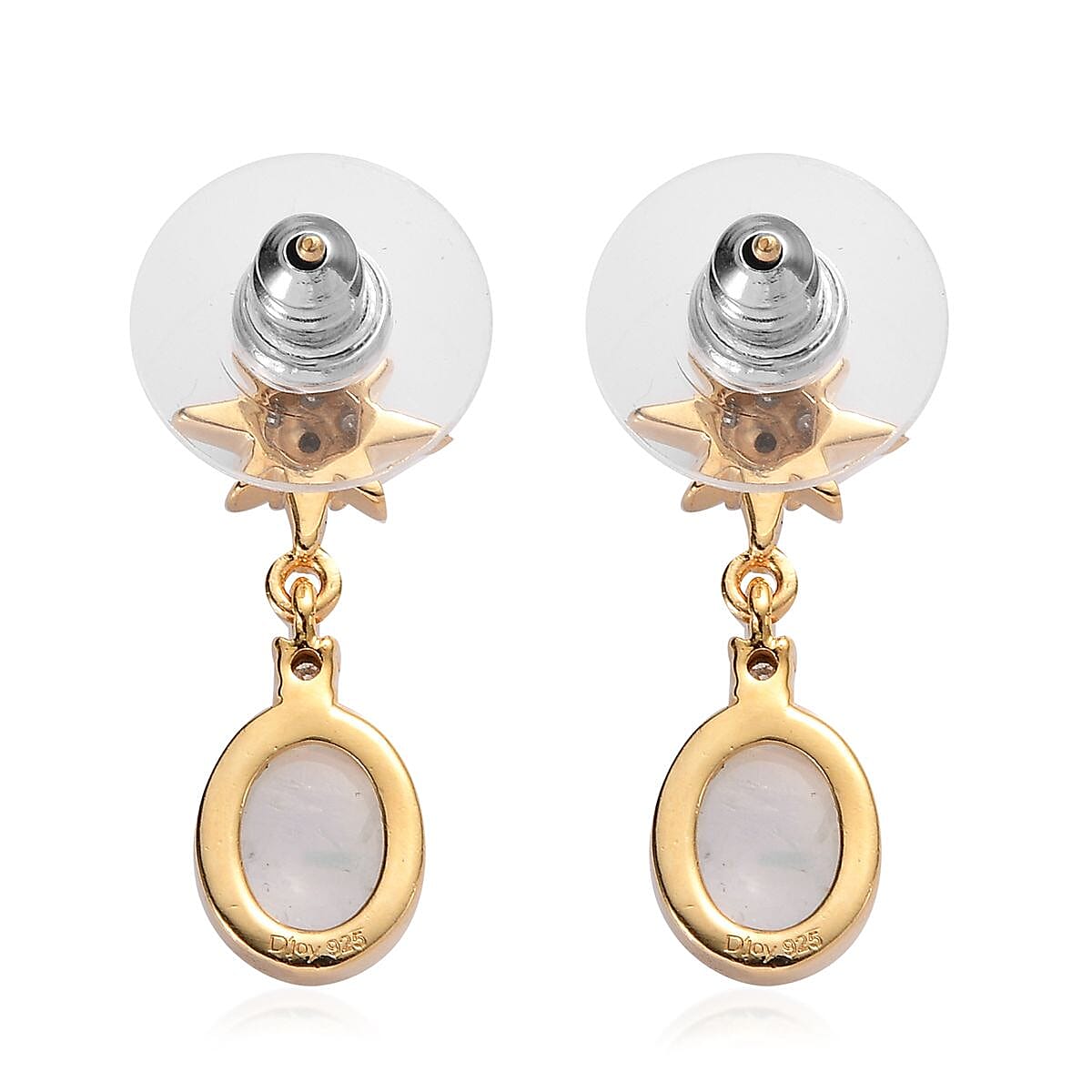 Premium Rainbow Moonstone, Moissanite Celestial Star Drop Statement Earrings in Vermeil YG Over Sterling Silver 3.40 ctw image number 3