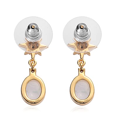Premium Rainbow Moonstone and Moissanite Celestial Star Drop Statement Earrings in Vermeil Yellow Gold Over Sterling Silver 3.40 ctw