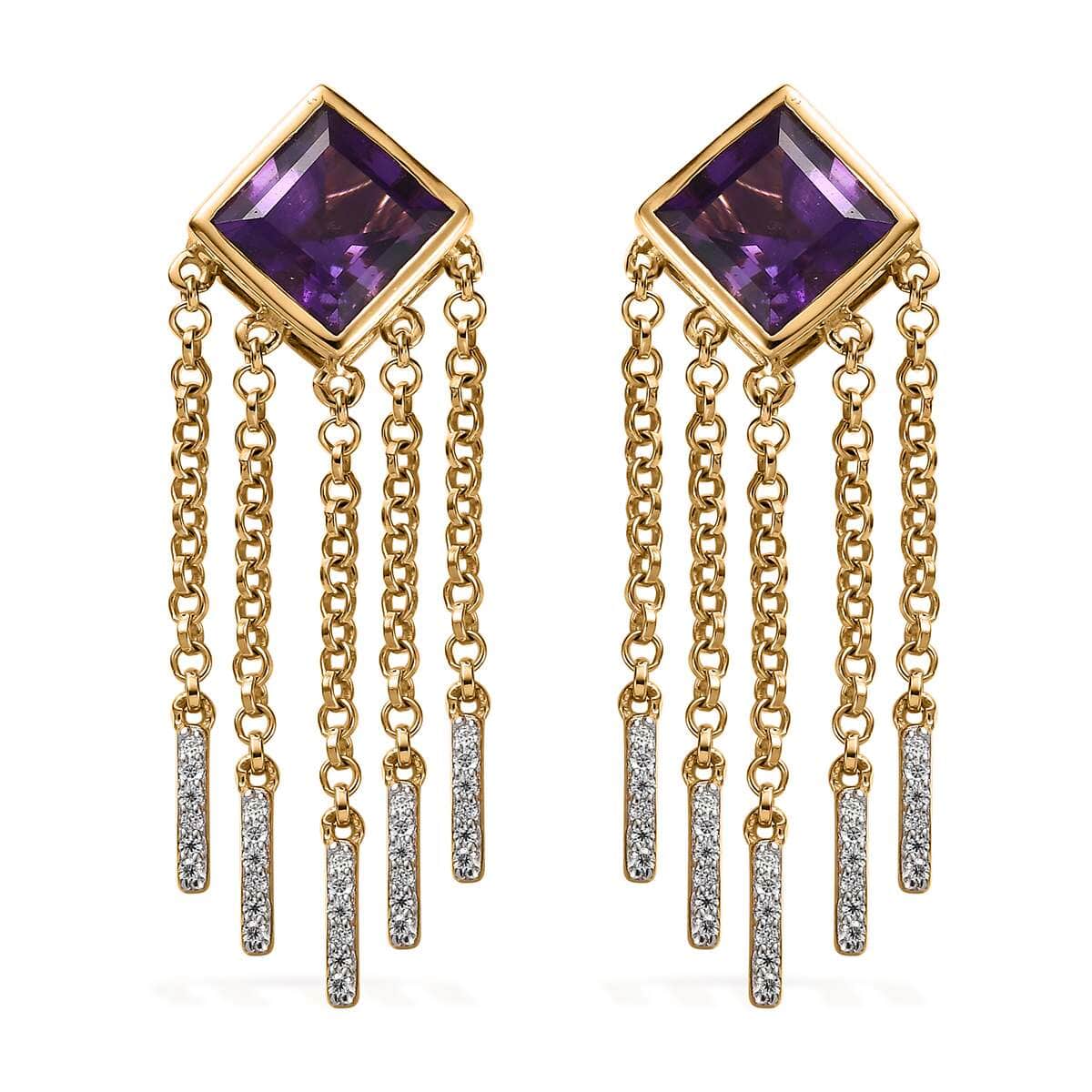 Amethyst and Moissanite Dangling Fringe Earrings in Vermeil Yellow Gold Over Sterling Silver 5.35 ctw image number 0