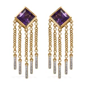 Amethyst and Moissanite Dangling Fringe Earrings in Vermeil Yellow Gold Over Sterling Silver 5.35 ctw