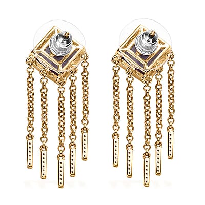 Amethyst and Moissanite Dangling Fringe Earrings in Vermeil Yellow Gold Over Sterling Silver 5.35 ctw