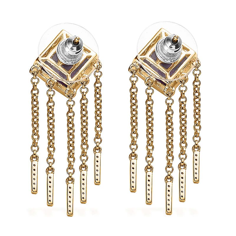 Amethyst and Moissanite Dangling Fringe Earrings in Vermeil Yellow Gold Over Sterling Silver 5.35 ctw