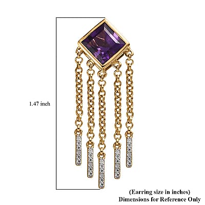 Amethyst and Moissanite Dangling Fringe Earrings in Vermeil Yellow Gold Over Sterling Silver 5.35 ctw