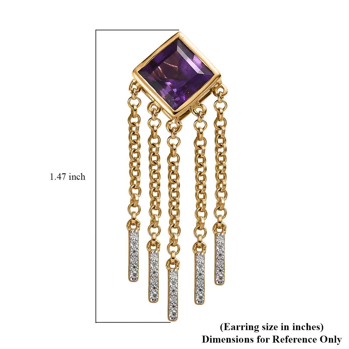 Amethyst and Moissanite Dangling Fringe Earrings in Vermeil Yellow Gold Over Sterling Silver 5.35 ctw image number 4