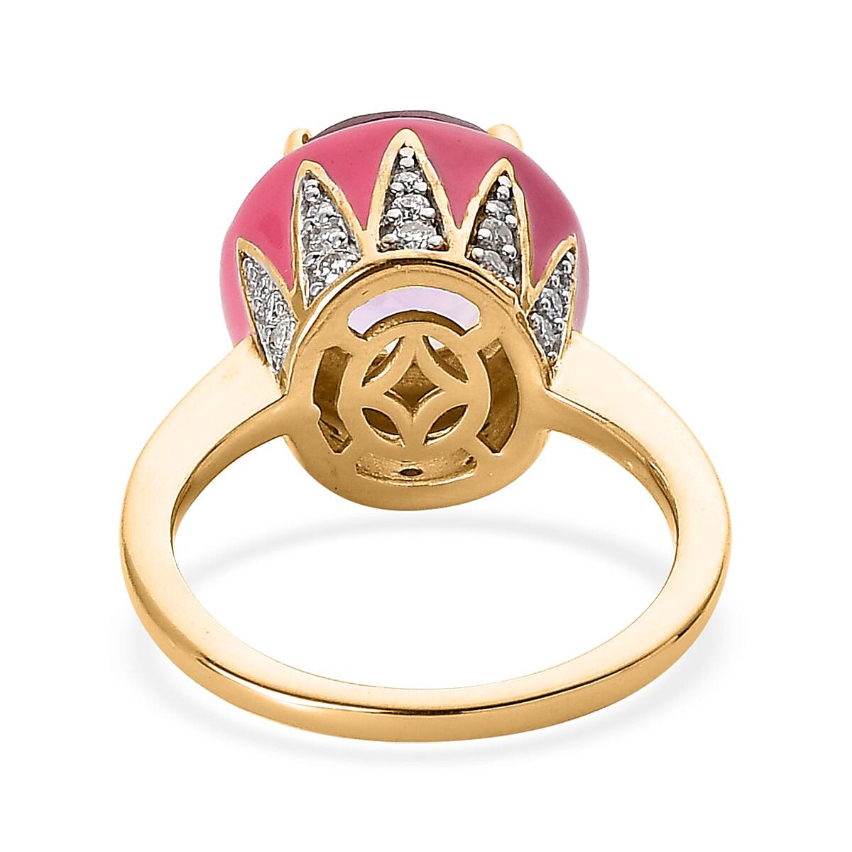 Doorbuster Rose De France Amethyst, Moissanite, Pink Enameled Ring in Vermeil YG Over Sterling Silver 4.00 ctw image number 4