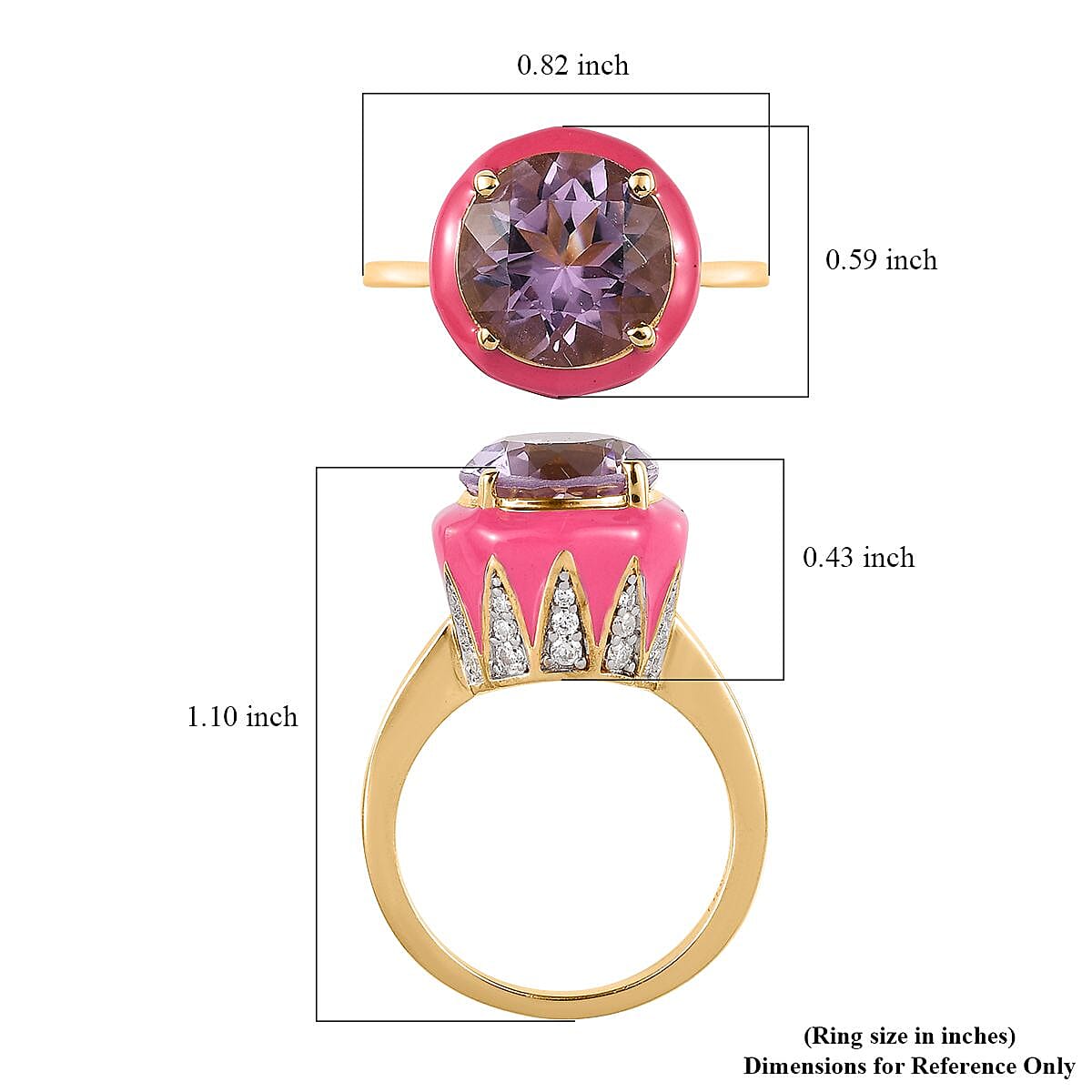 Doorbuster Rose De France Amethyst, Moissanite, Pink Enameled Ring in Vermeil YG Over Sterling Silver 4.00 ctw image number 5