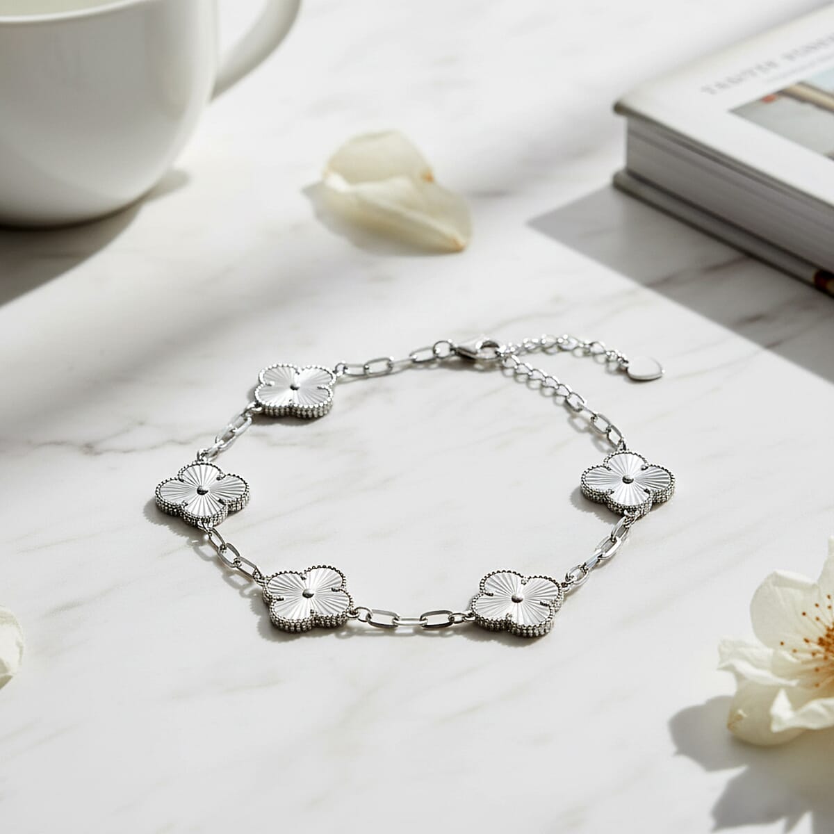 Doorbuster Rhapsody 950 Platinum Electroform Clover Bracelet (6.50 In) with Lobster Lock & 1.5 Extender 13.65 Grams image number 1