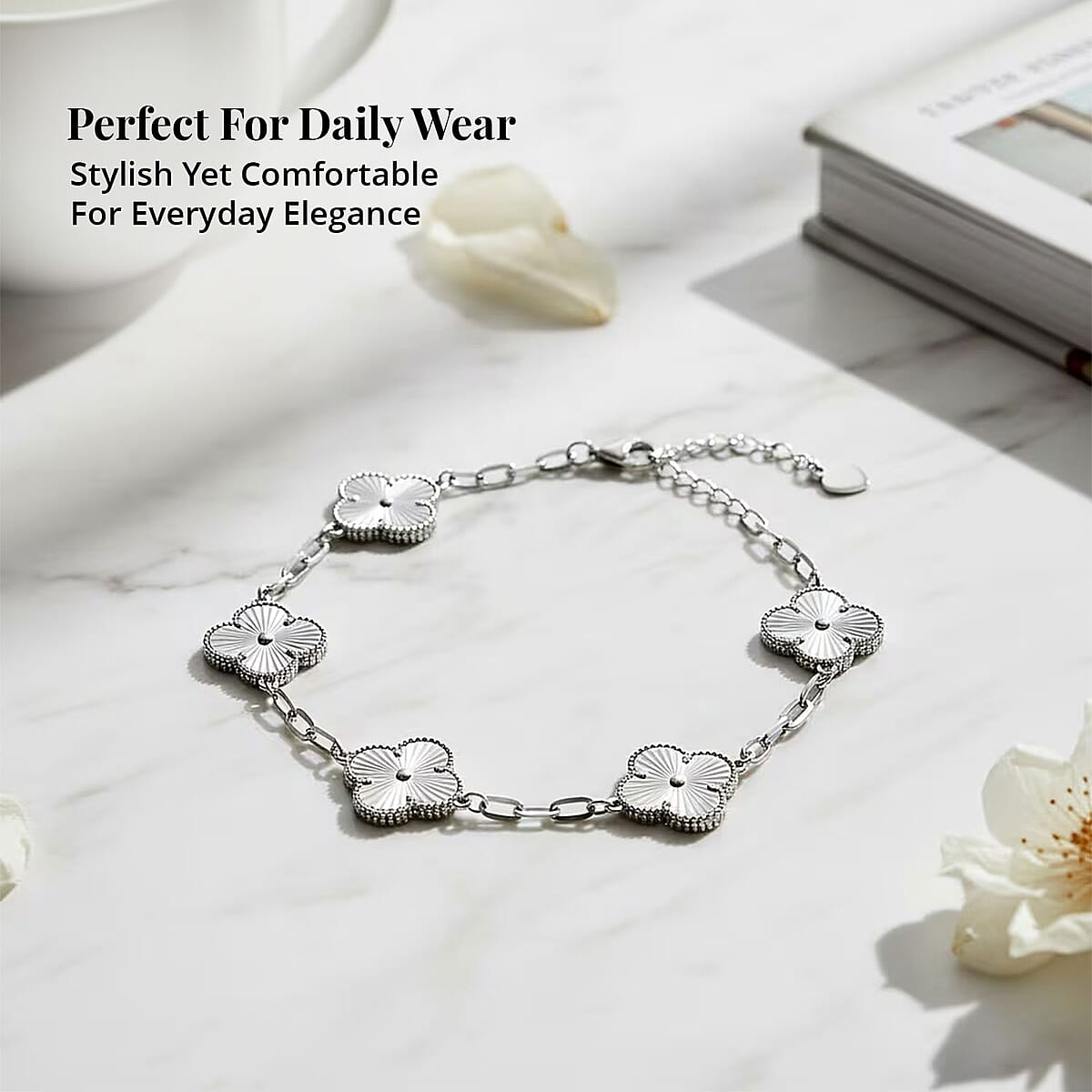 Rhapsody 950 Platinum Electroform Clover Bracelet (6.50 In) with Lobster Lock & 1.5 Extender 13.65 Grams image number 4