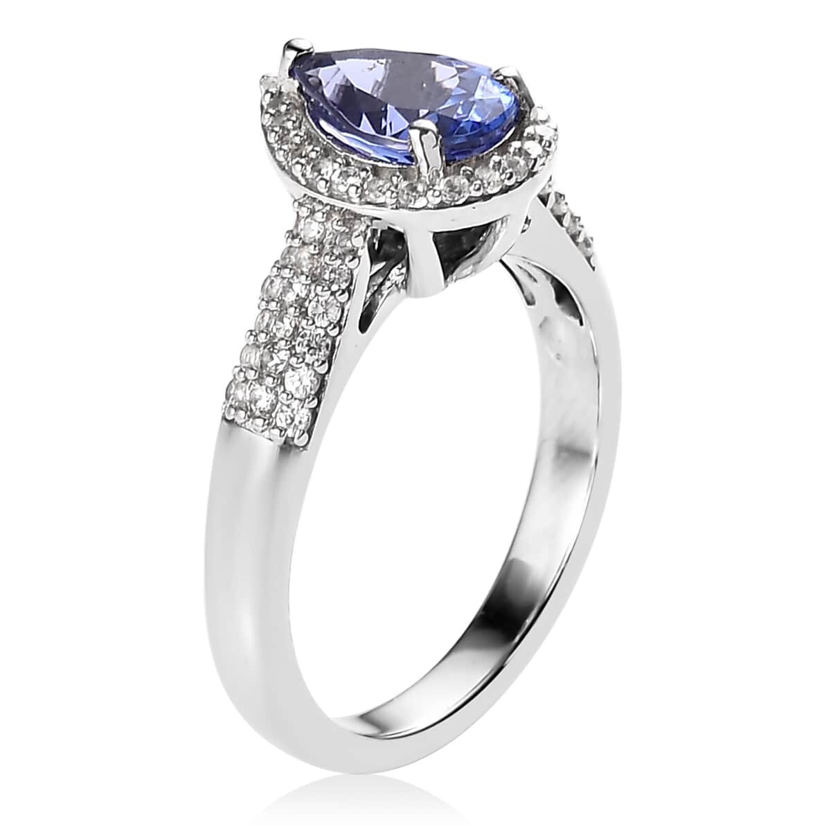 Premium Tanzanite and White Zircon Halo Ring in Platinum Over Sterling Silver 1.65 ctw image number 3