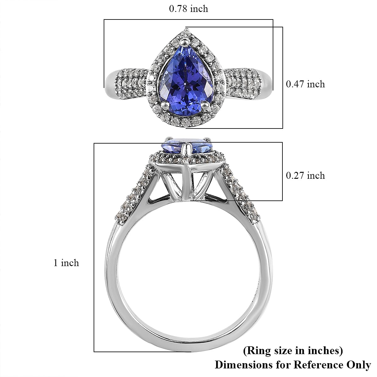 Premium Tanzanite and White Zircon Halo Ring in Platinum Over Sterling Silver (Size 10.0) 1.65 ctw