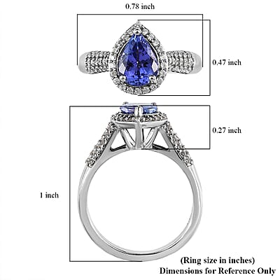 Premium Tanzanite and White Zircon Halo Ring in Platinum Over Sterling Silver (Size 10.0) 1.65 ctw