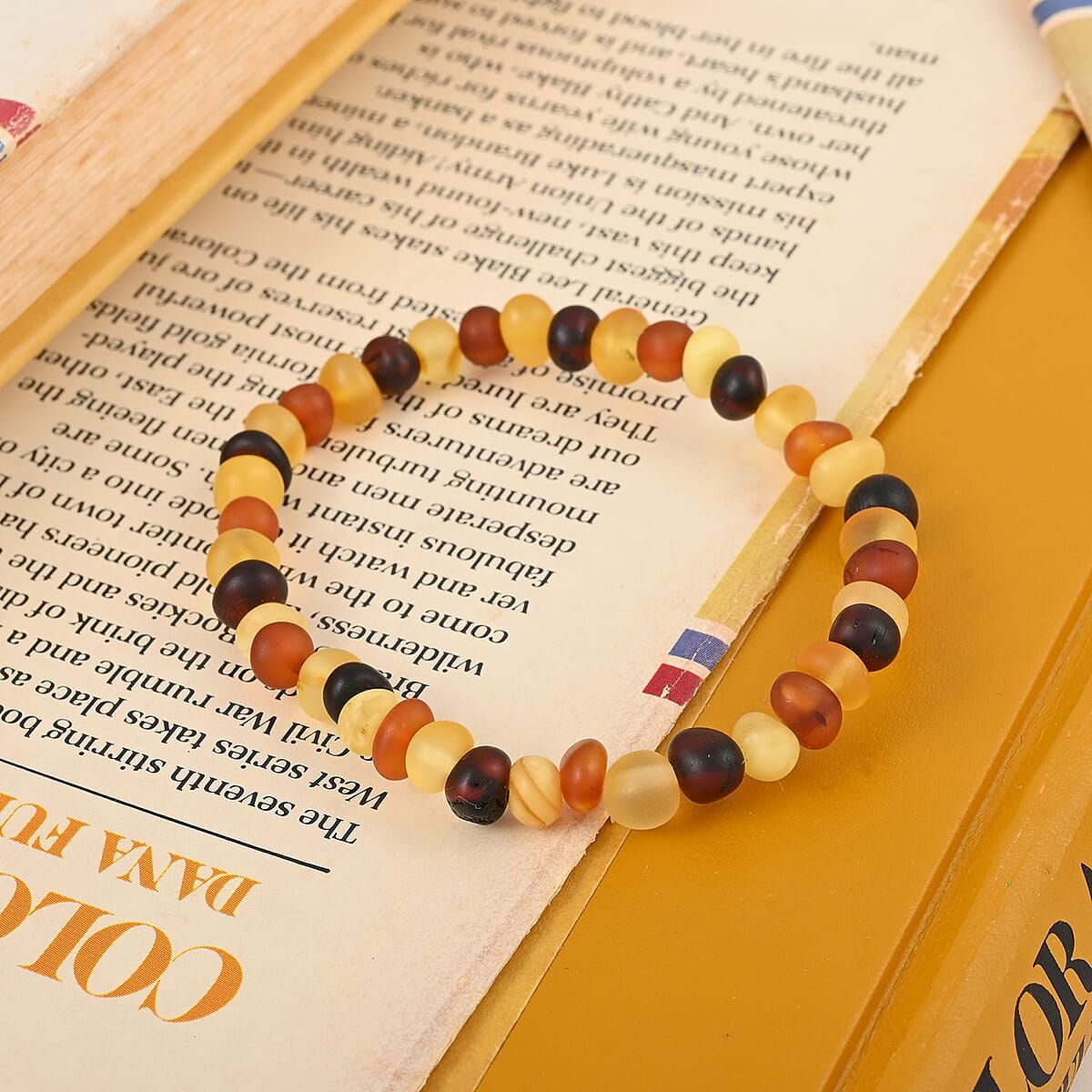 Multi-Color Matte Amber Beaded Stretch Bracelet image number 1