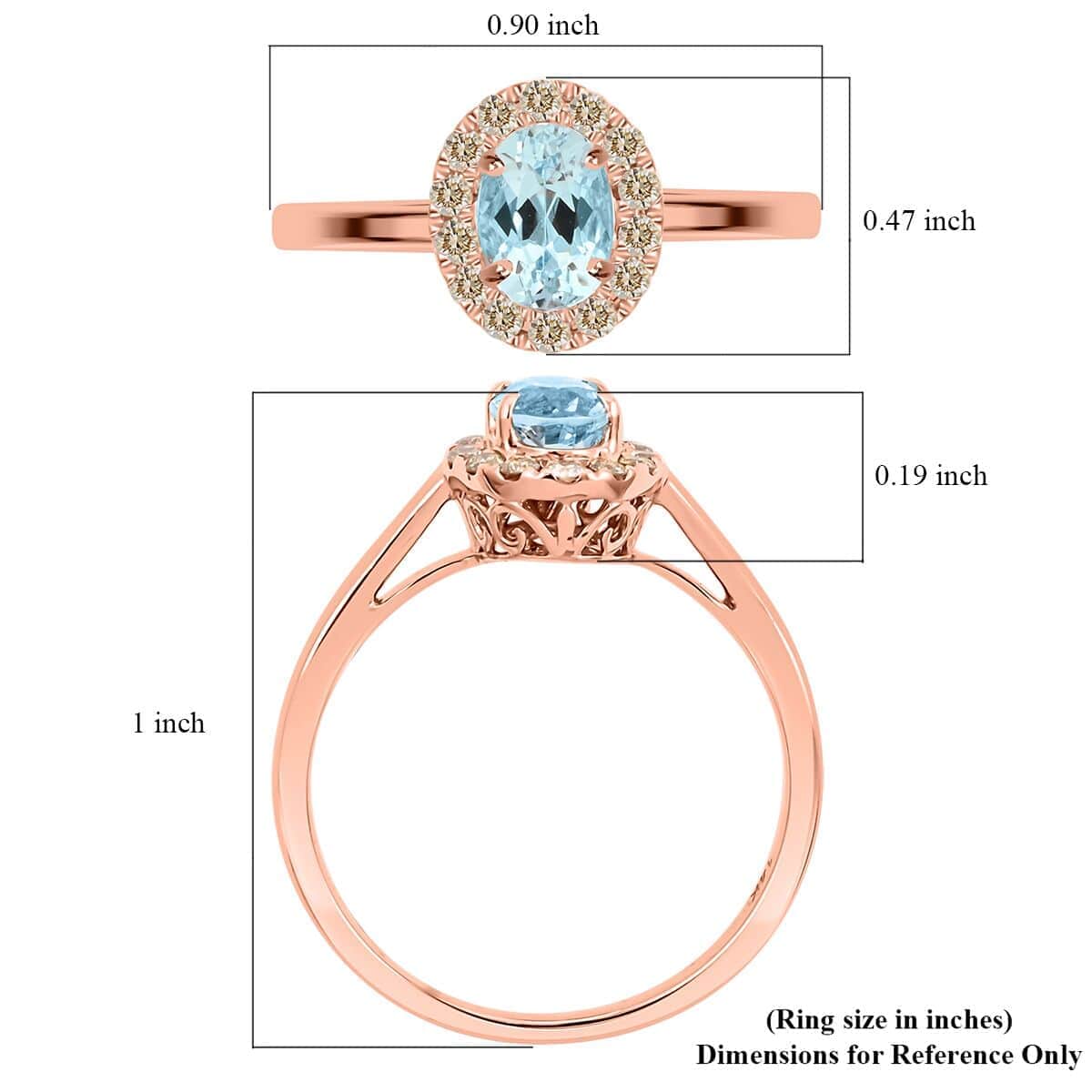 Luxoro 14K Rose Gold AAA Santa Maria Aquamarine, Diamond (G-H, I2) (0.24 cts) Ring (Size 6.0) 1.05 ctw image number 3