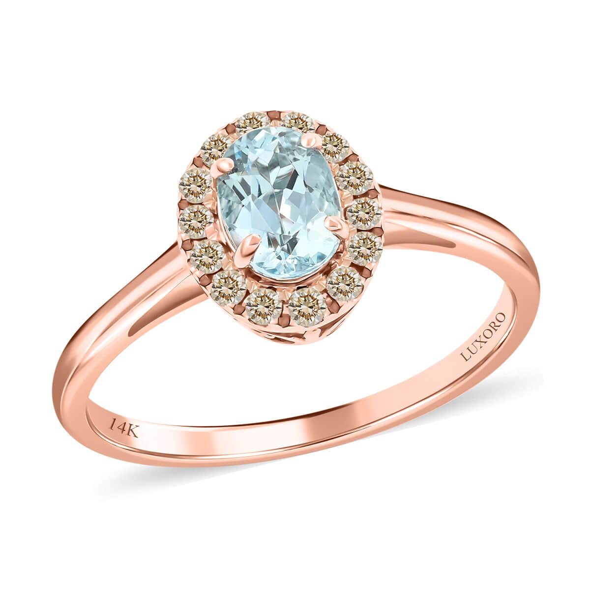 Luxoro 14K Rose Gold AAA Santa Maria Aquamarine and Diamond G-H I2 Ring (Size 7.0) 1.05 ctw image number 0