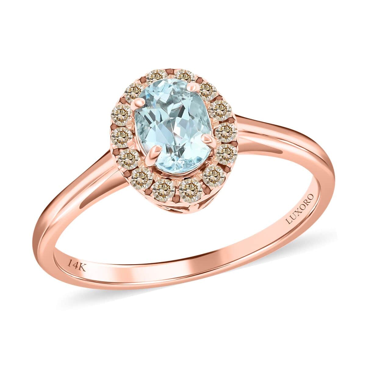 Luxoro 14K Rose Gold AAA Santa Maria Aquamarine and Diamond G-H I2 Ring (Size 8.0) 1.05 ctw image number 0