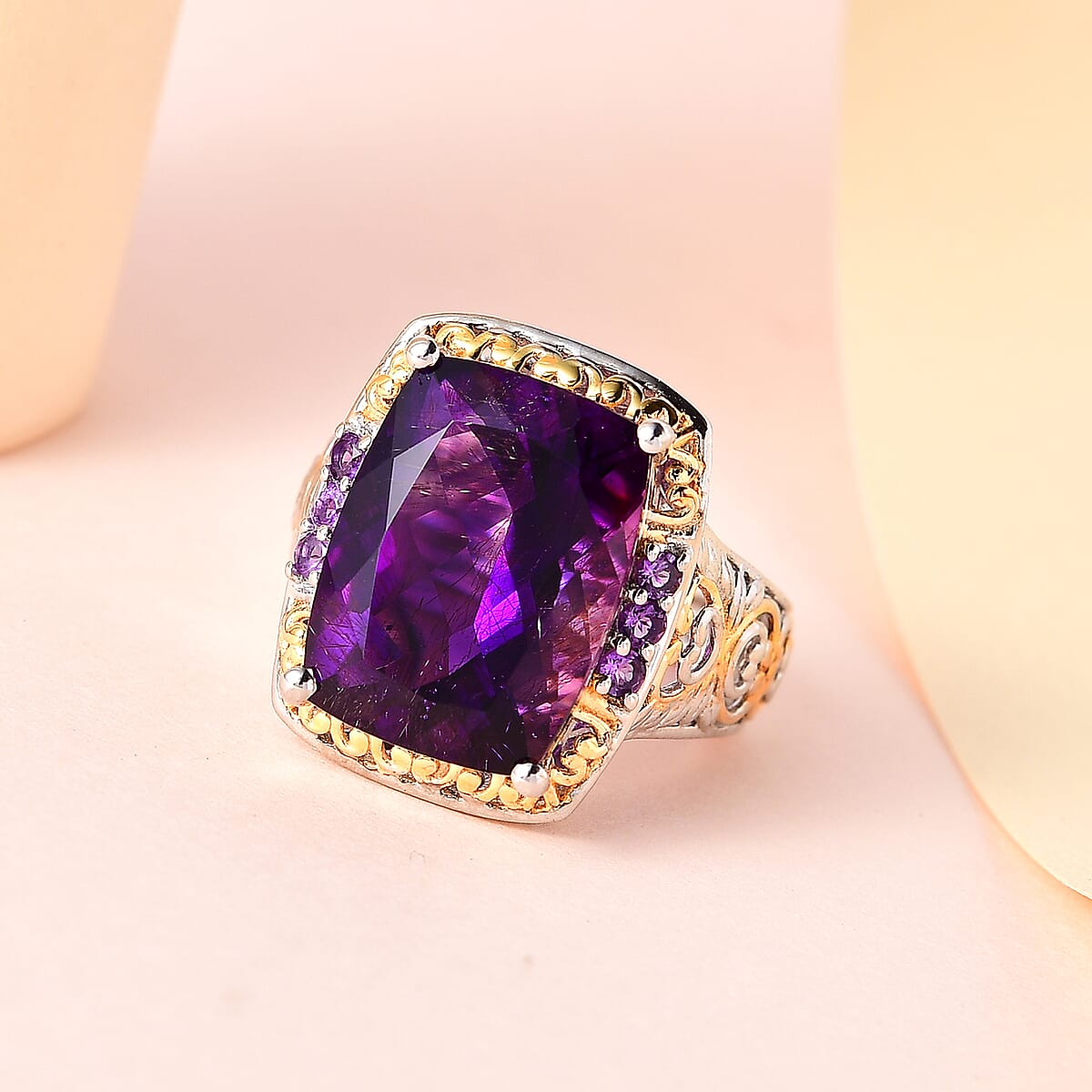 Premium Moroccan Amethyst and Lusaka Amethyst Ring in Vermeil YG and Platinum Over Sterling Silver 10.90 ctw (Del. in 5-7 Days) image number 1