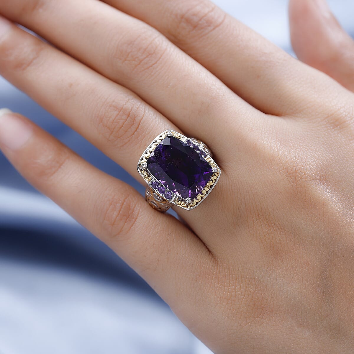 Premium Moroccan Amethyst and Lusaka Amethyst Ring in Vermeil YG and Platinum Over Sterling Silver 10.90 ctw (Del. in 5-7 Days) image number 2