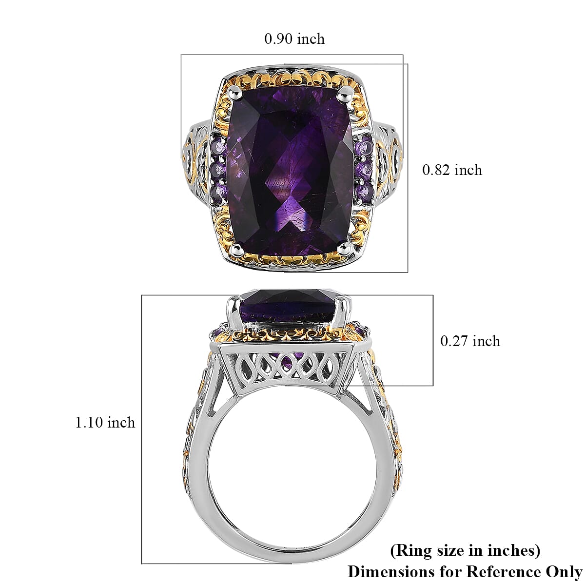 Premium Moroccan Amethyst and Lusaka Amethyst Ring in Vermeil YG and Platinum Over Sterling Silver 10.90 ctw (Del. in 5-7 Days) image number 5