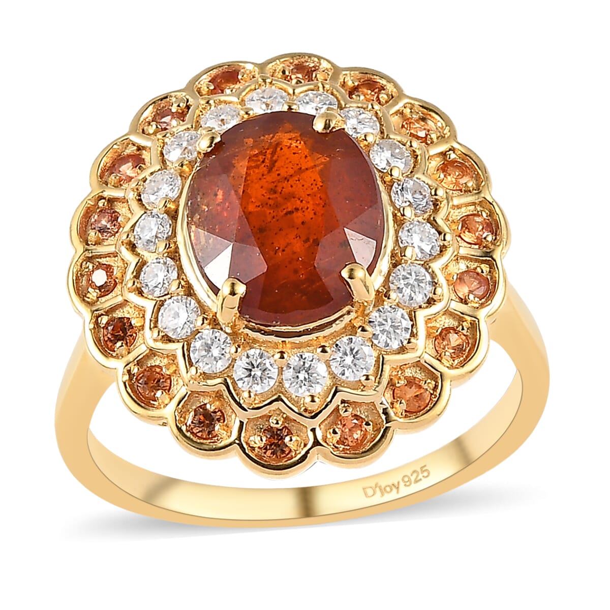 Buy Tangerine Kyanite and Multi Gemstone Double Halo Ring in Vermeil ...