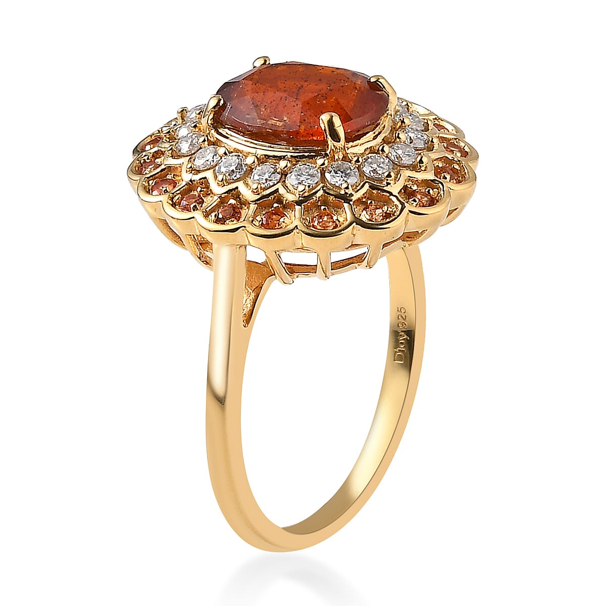 D'Joy Tangerine Kyanite and Multi Gemstone Double Halo Ring in Vermeil Yellow Gold Over Sterling Silver (Size 6.0) 5.25 ctw image number 3