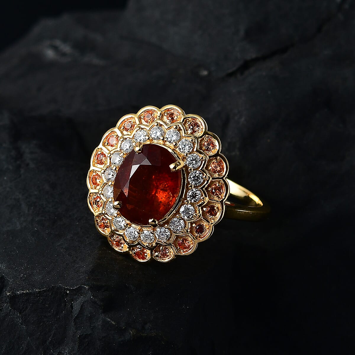 Tangerine Kyanite and Multi Gemstone Double Halo Ring in Vermeil Yellow Gold Over Sterling Silver (Size 7.0) 5.25 ctw image number 1