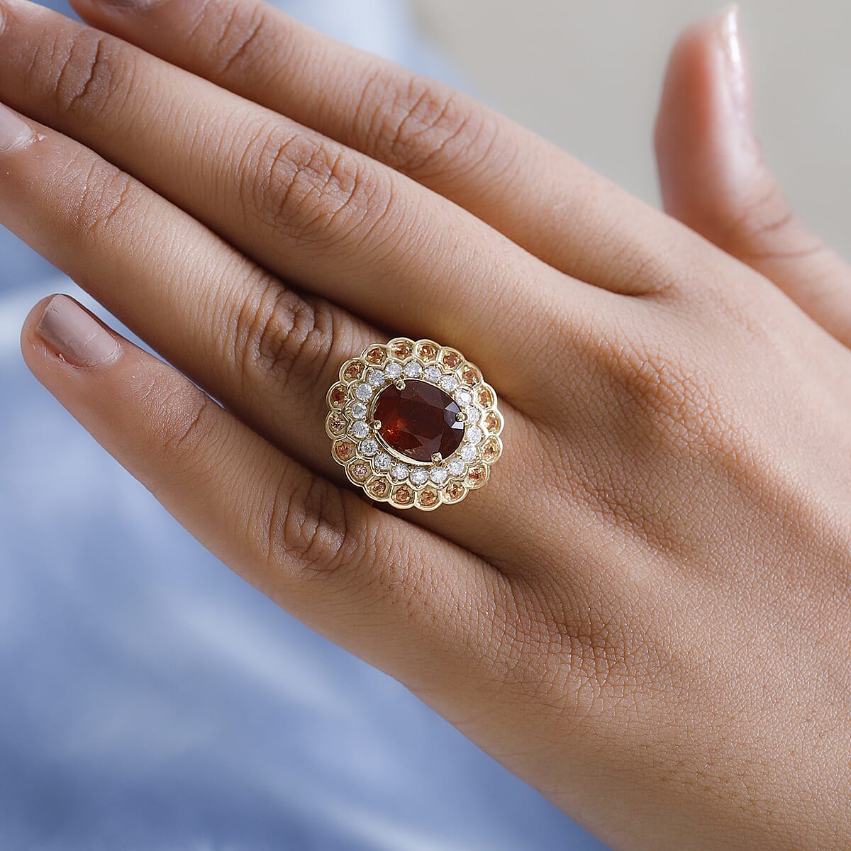 Tangerine Kyanite and Multi Gemstone Double Halo Ring in Vermeil Yellow Gold Over Sterling Silver (Size 7.0) 5.25 ctw image number 2