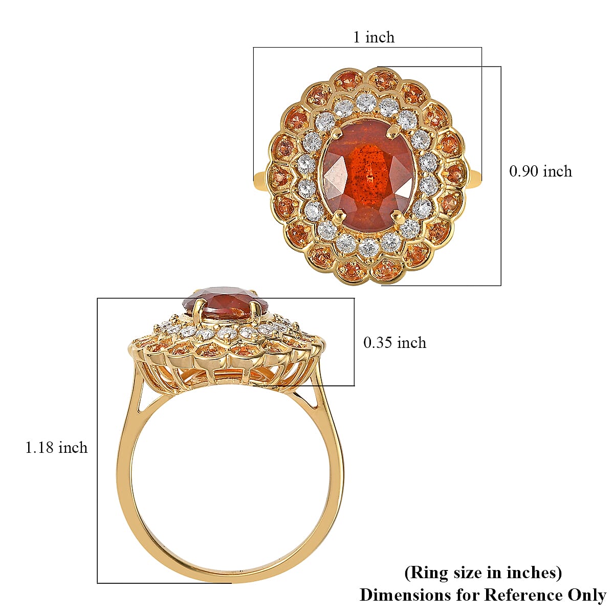 Tangerine Kyanite and Multi Gemstone Double Halo Ring in Vermeil Yellow Gold Over Sterling Silver (Size 7.0) 5.25 ctw image number 5