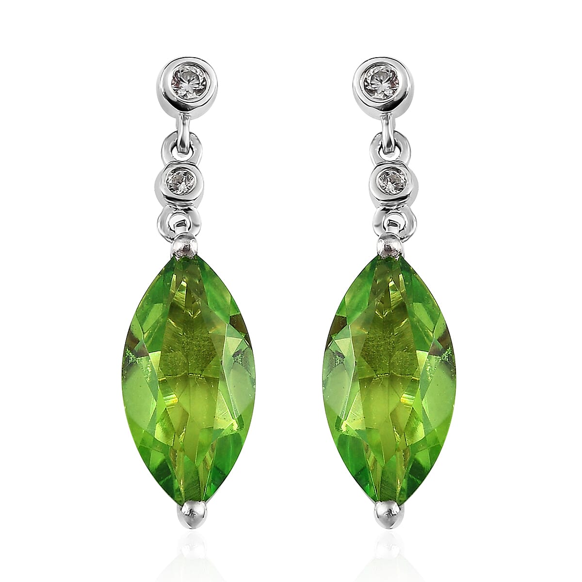 Chartreuse Quartz (Triplet) and White Zircon Earrings in Platinum Over Sterling Silver 6.65 ctw image number 0