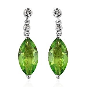 Chartreuse Quartz (Triplet) and White Zircon Earrings in Platinum Over Sterling Silver 6.65 ctw