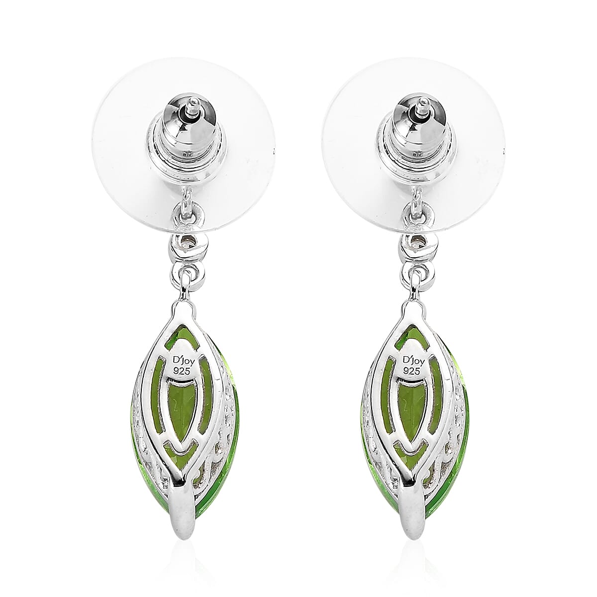 Chartreuse Quartz (Triplet) and White Zircon Earrings in Platinum Over Sterling Silver 6.65 ctw image number 3