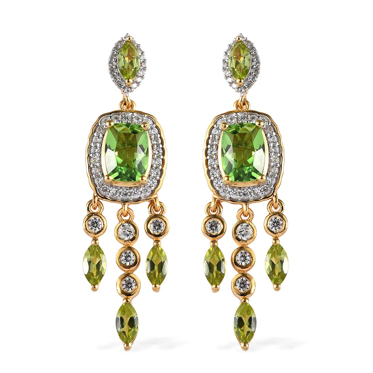 Chartreuse Quartz (Triplet) and Multi Gemstone Dangling Earrings in Vermeil Yellow Gold Over Sterling Silver 6.40 ctw image number 0