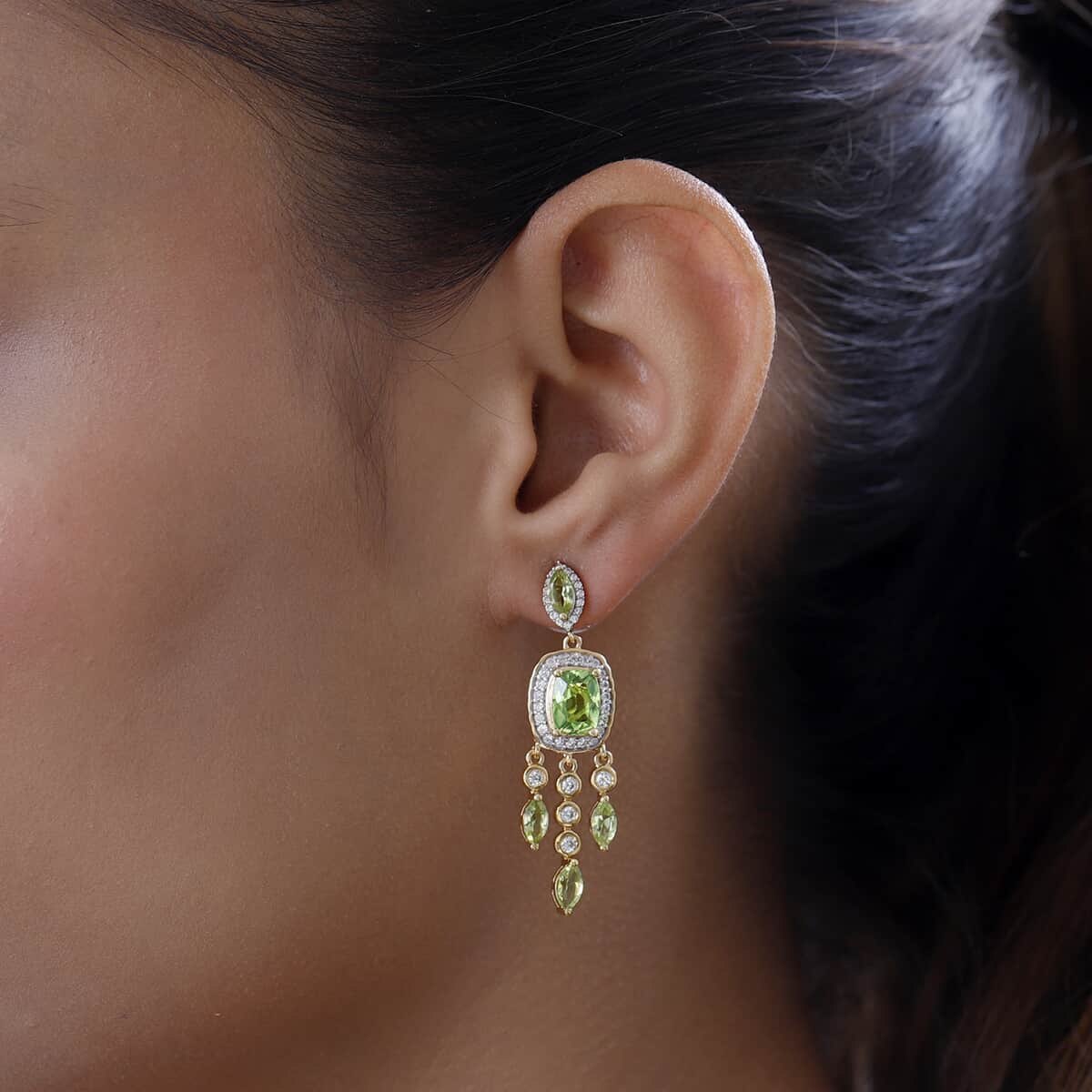 Chartreuse Quartz (Triplet) and Multi Gemstone Dangling Earrings in Vermeil Yellow Gold Over Sterling Silver 6.40 ctw image number 2