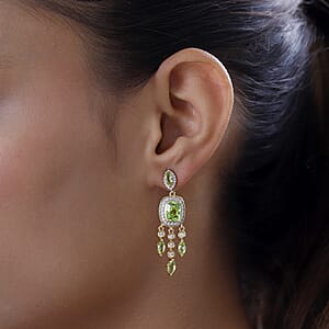 Chartreuse Quartz (Triplet) and Multi Gemstone Dangling Earrings in Vermeil Yellow Gold Over Sterling Silver 6.40 ctw