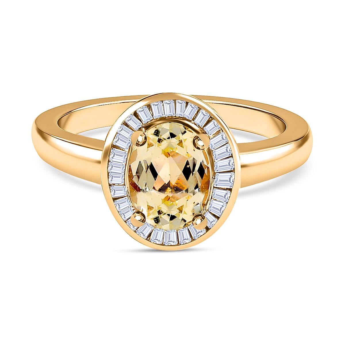 Yellow Triphane and White Diamond 1.75 ctw Ring in 18K Vermeil Yellow Gold Over Sterling Silver (Size 10.0)