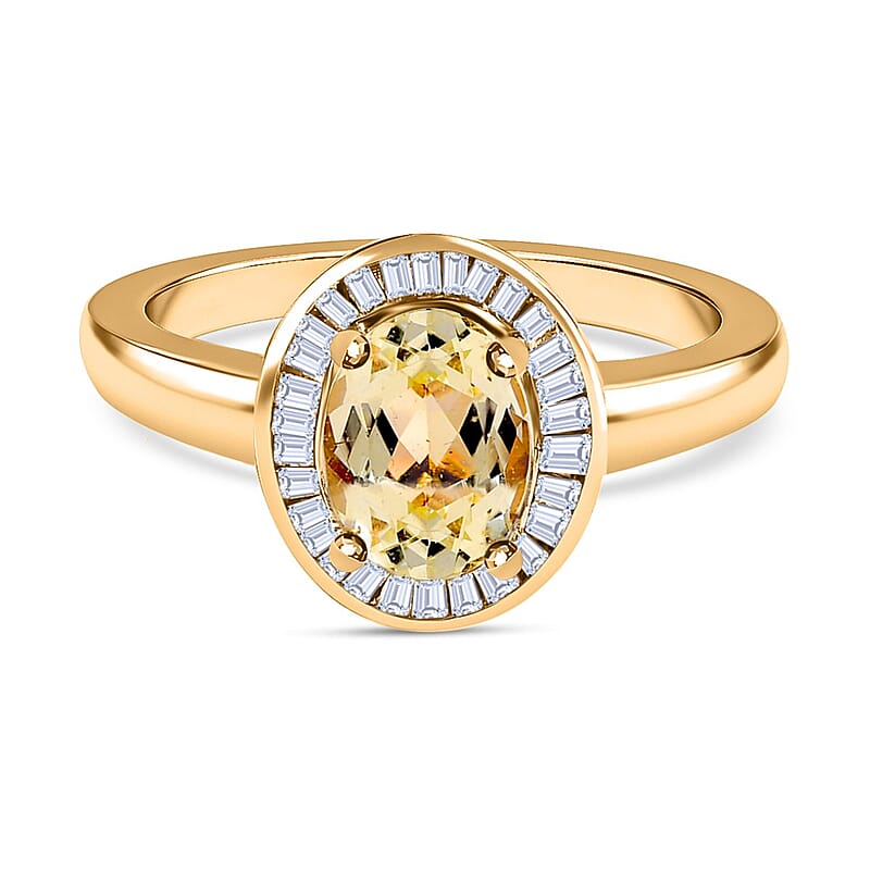 Yellow Triphane and White Diamond 1.75 ctw Ring in 18K Vermeil Yellow Gold Over Sterling Silver (Size 10.0)